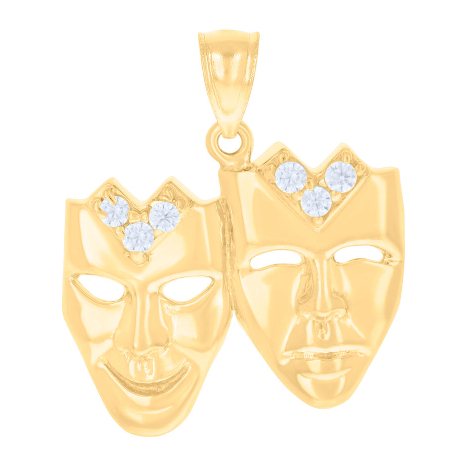 10kt Yellow Gold Cubic-Zirconia Mens Comedy Tragedy Masks Charm Pendant