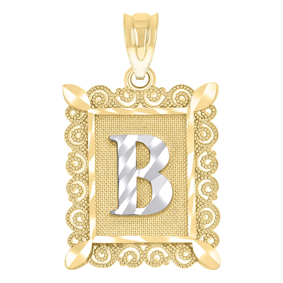 10kt Two-Tone Gold Unisex Diamond-Cut Initial B Charm Pendant