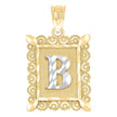 10kt Two-Tone Gold Unisex Diamond-Cut Initial B Charm Pendant