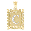 10kt Two-Tone Gold Unisex Diamond-Cut Initial C Charm Pendant