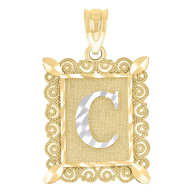 10kt Two-Tone Gold Unisex Diamond-Cut Initial C Charm Pendant