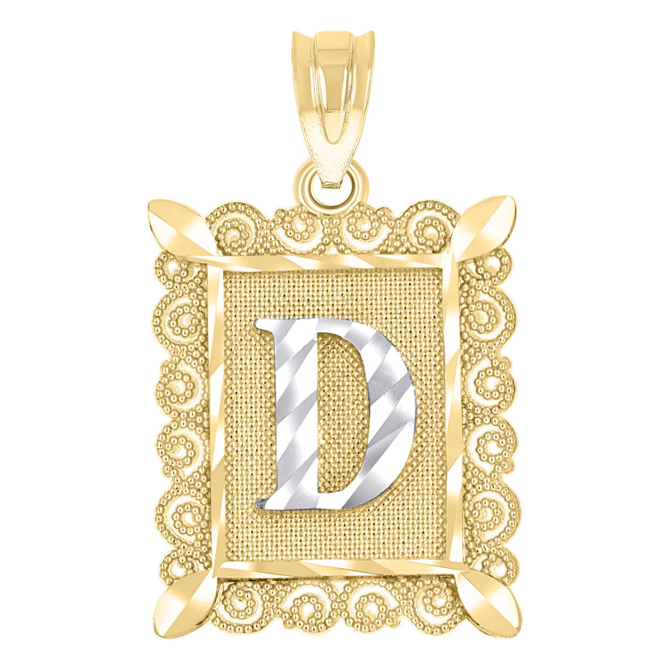 10kt Two-Tone Gold Unisex Diamond-Cut Initial D Charm Pendant