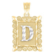 10kt Two-Tone Gold Unisex Diamond-Cut Initial D Charm Pendant