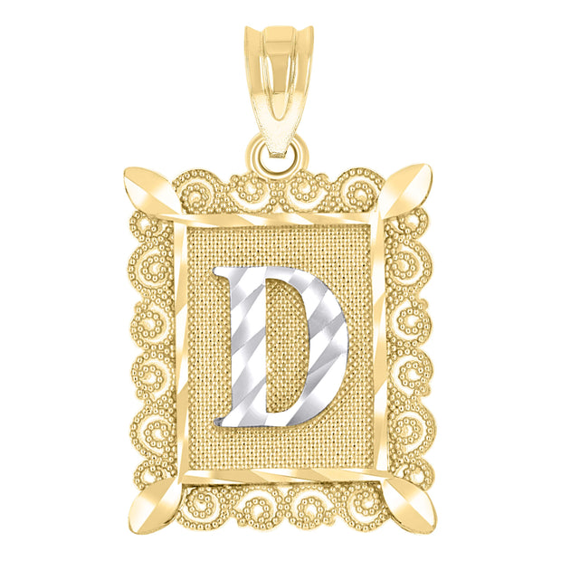 10kt Two-Tone Gold Unisex Diamond-Cut Initial D Charm Pendant