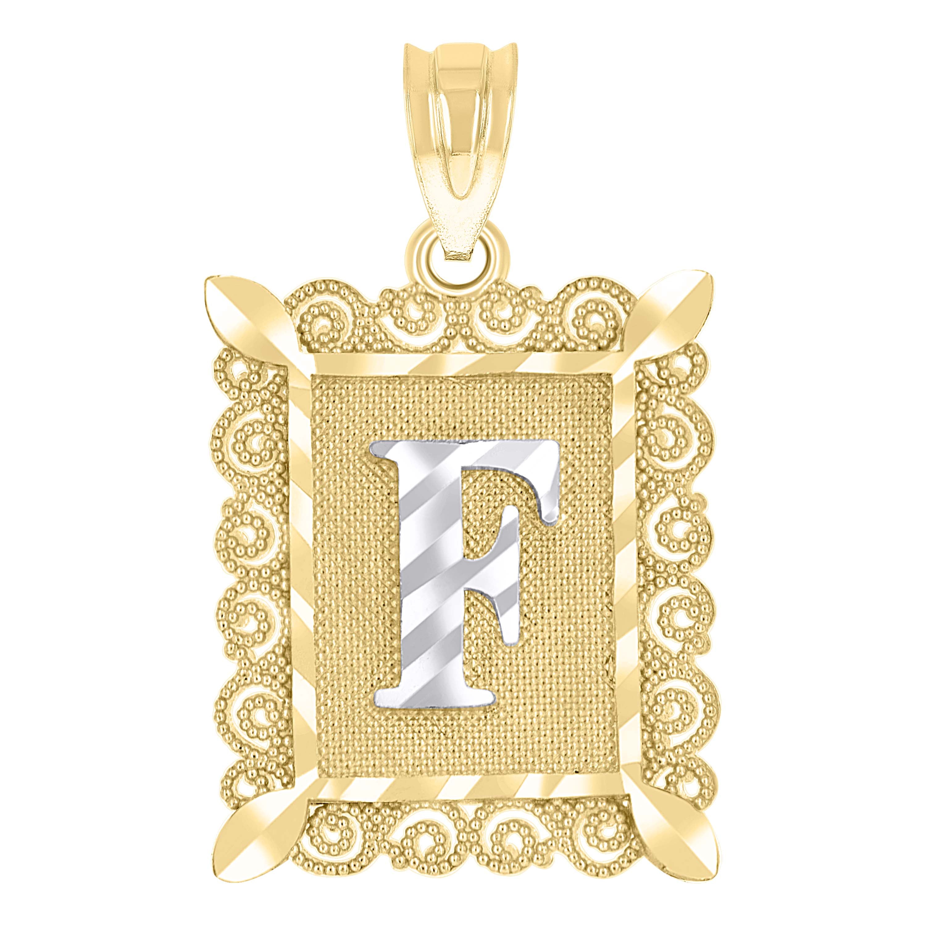 10kt Two-Tone Gold Unisex Diamond-Cut Initial F Charm Pendant