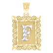 10kt Two-Tone Gold Unisex Diamond-Cut Initial F Charm Pendant