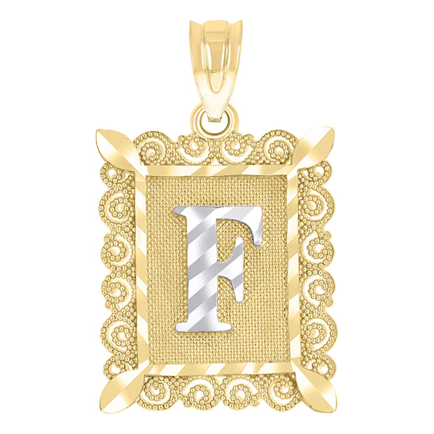 10kt Two-Tone Gold Unisex Diamond-Cut Initial F Charm Pendant