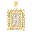 10kt Two-Tone Gold Unisex Diamond-Cut Initial H Charm Pendant