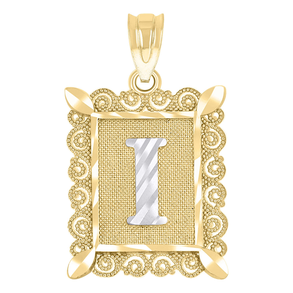 10kt Two-Tone Gold Unisex Diamond-Cut Initial I Charm Pendant