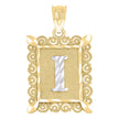 10kt Two-Tone Gold Unisex Diamond-Cut Initial I Charm Pendant
