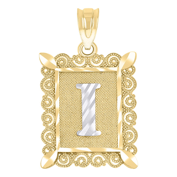10kt Two-Tone Gold Unisex Diamond-Cut Initial I Charm Pendant