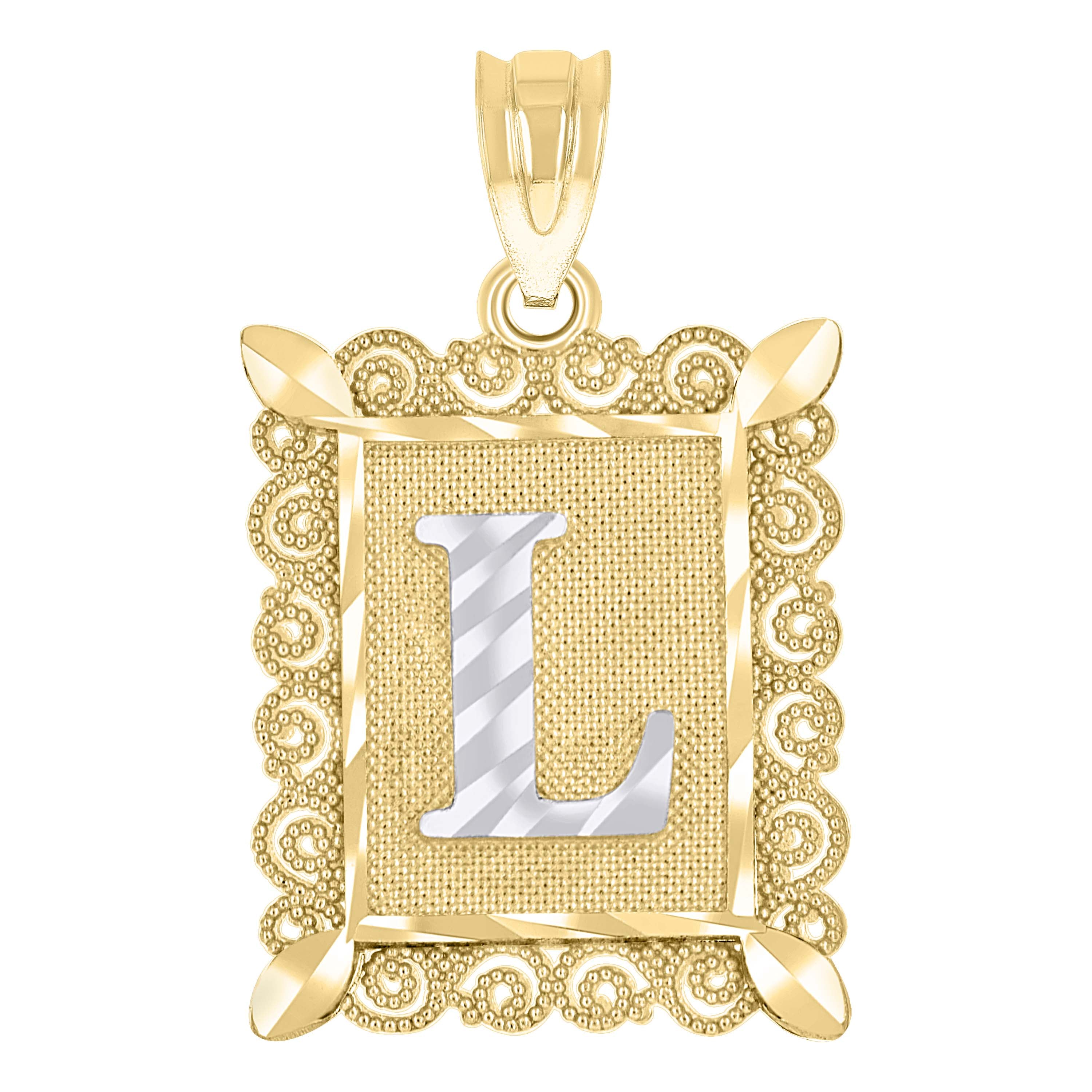 10kt Two-Tone Gold Unisex Diamond-Cut Initial L Charm Pendant