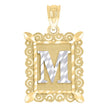 10kt Two-Tone Gold Unisex Diamond-Cut Initial M Charm Pendant