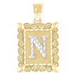 10kt Two-Tone Gold Unisex Diamond-Cut Initial N Charm Pendant
