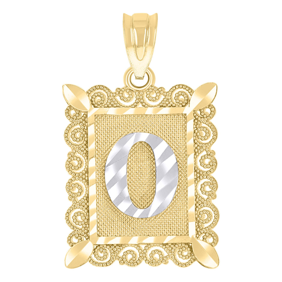 10kt Two-Tone Gold Unisex Diamond-Cut Initial O Charm Pendant