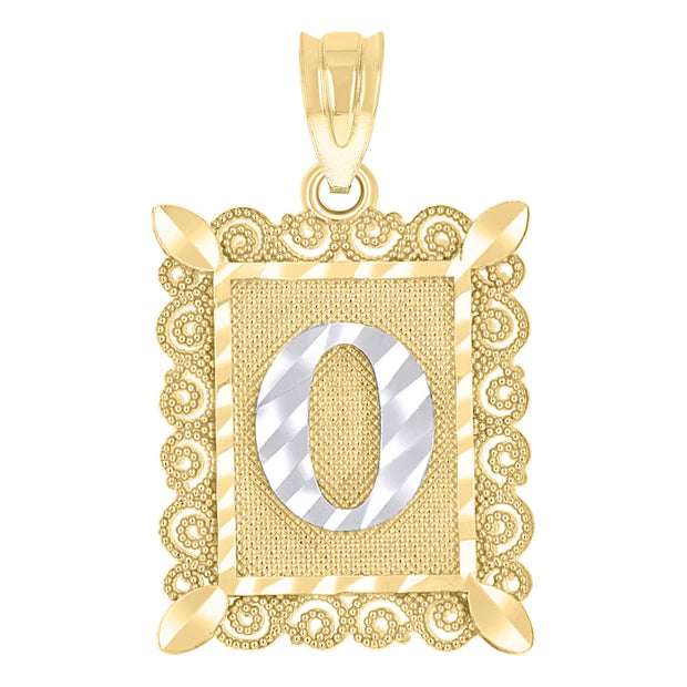 10kt Two-Tone Gold Unisex Diamond-Cut Initial O Charm Pendant