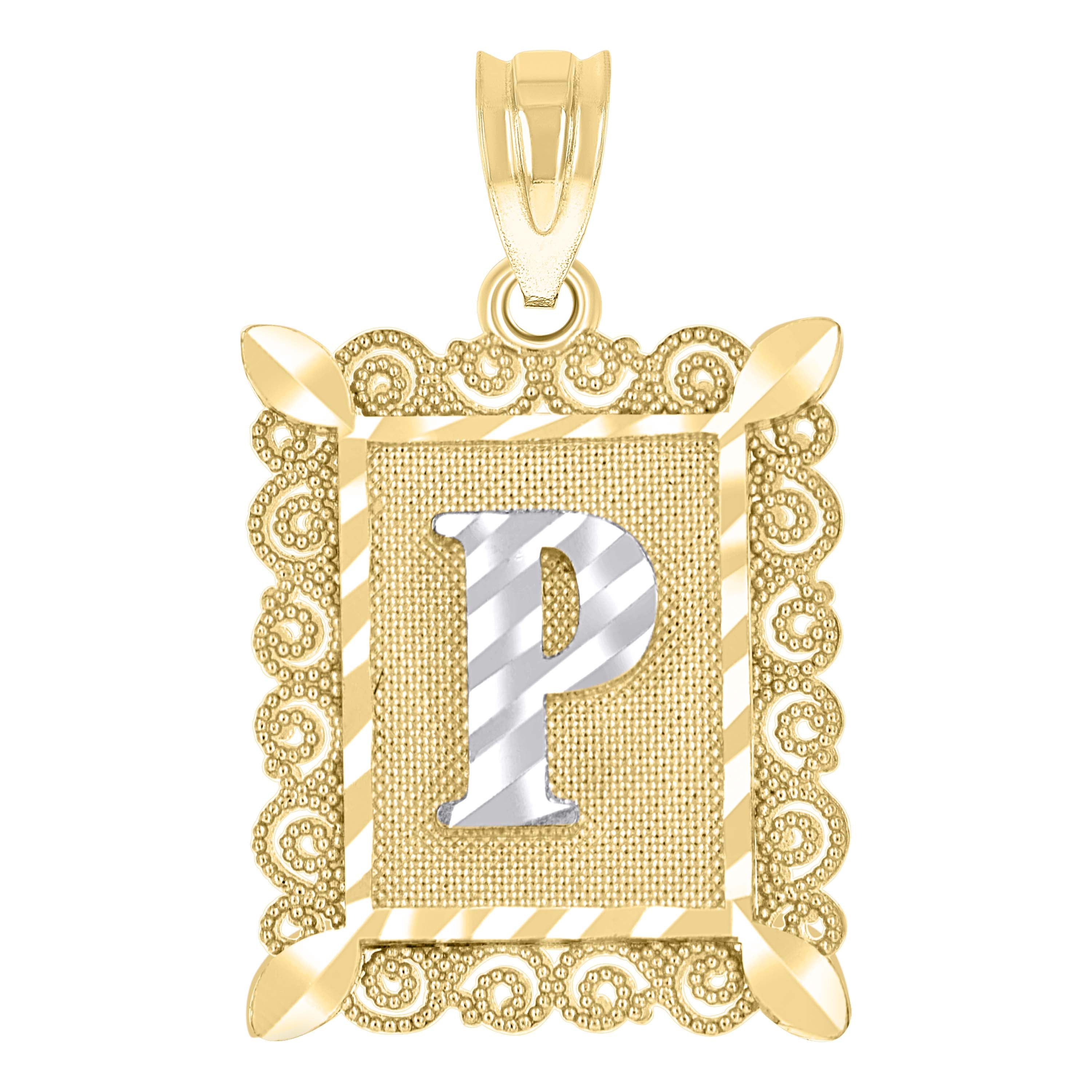 10kt Two-Tone Gold Unisex Diamond-Cut Initial P Charm Pendant
