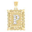 10kt Two-Tone Gold Unisex Diamond-Cut Initial P Charm Pendant