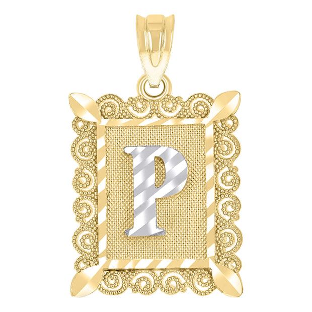 10kt Two-Tone Gold Unisex Diamond-Cut Initial P Charm Pendant