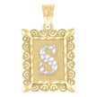 10kt Two-Tone Gold Unisex Diamond-Cut Initial S Charm Pendant