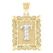 10kt Two-Tone Gold Unisex Diamond-Cut Initial T Charm Pendant