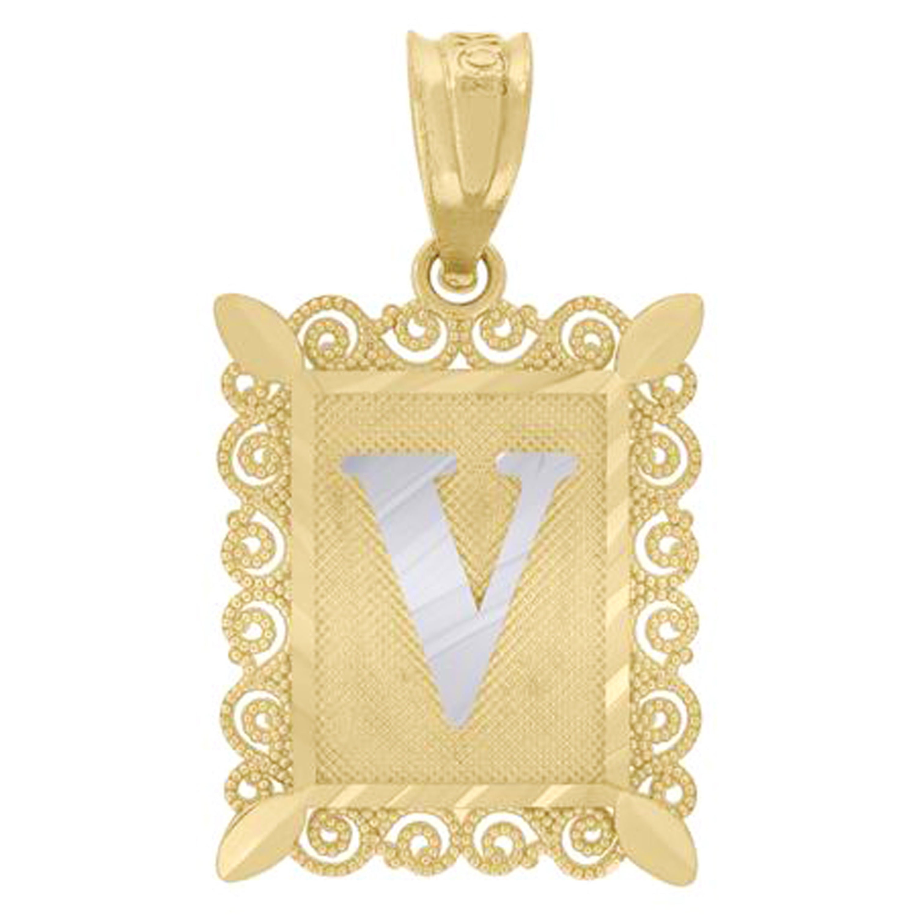 10kt Two-Tone Gold Unisex Diamond-Cut Initial U Charm Pendant