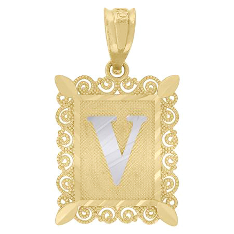 10kt Two-Tone Gold Unisex Diamond-Cut Initial U Charm Pendant