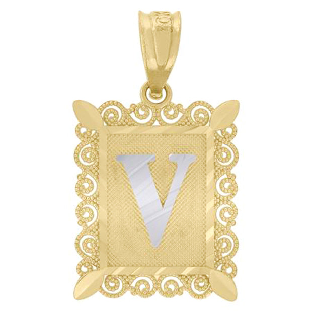 10kt Two-Tone Gold Unisex Diamond-Cut Initial U Charm Pendant