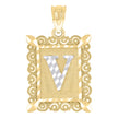 10kt Two-Tone Gold Unisex Diamond-Cut Initial V Charm Pendant