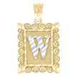 10kt Two-Tone Gold Unisex Diamond-Cut Initial W Charm Pendant