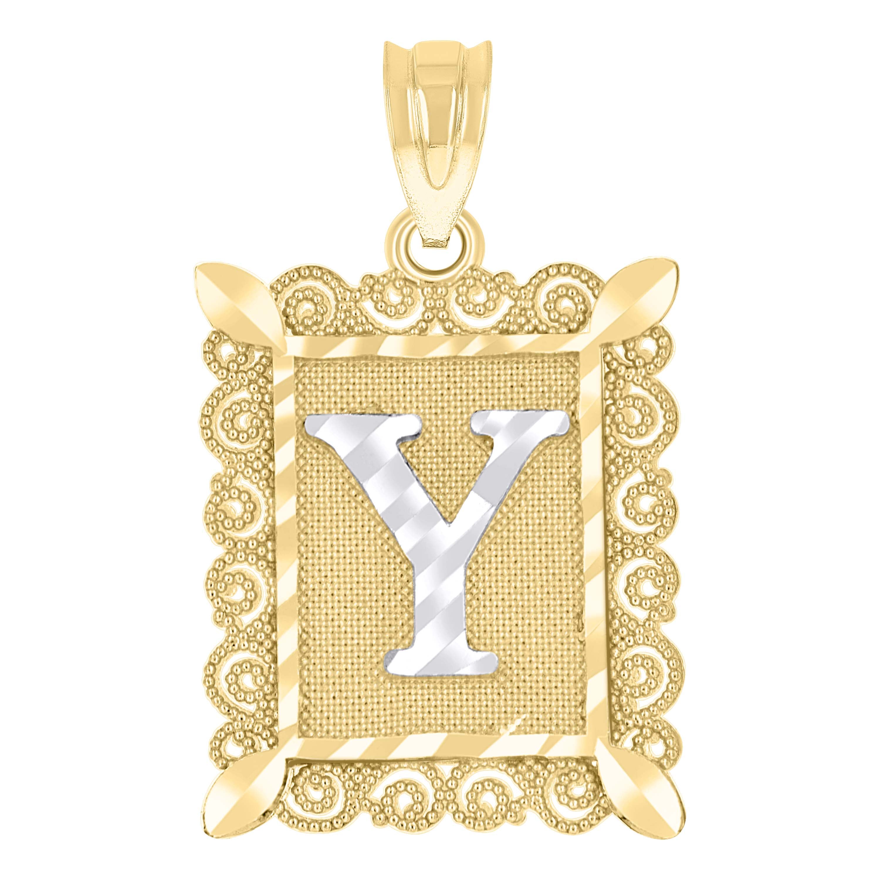 10kt Two-Tone Gold Unisex Diamond-Cut Initial Y Charm Pendant