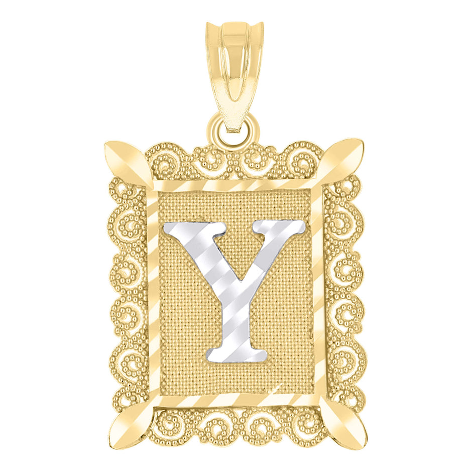 10kt Two-Tone Gold Unisex Diamond-Cut Initial Y Charm Pendant