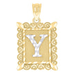 10kt Two-Tone Gold Unisex Diamond-Cut Initial Y Charm Pendant