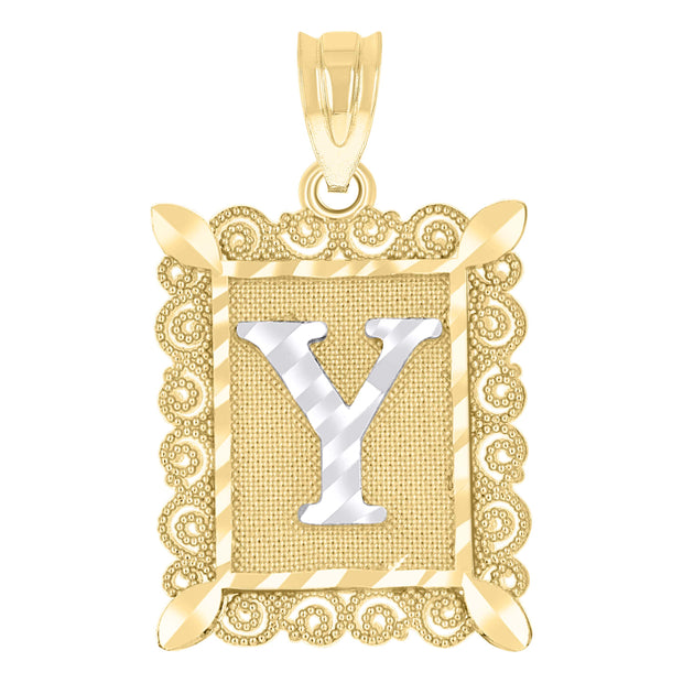 10kt Two-Tone Gold Unisex Diamond-Cut Initial Y Charm Pendant