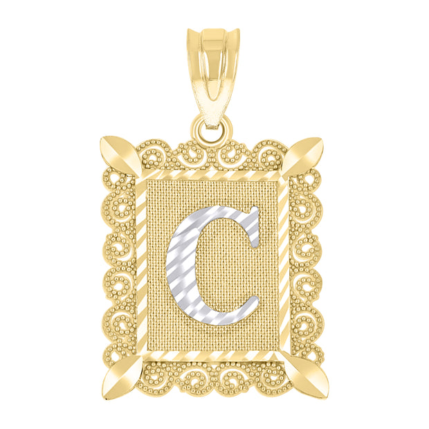 10kt Two-Tone Gold Unisex Diamond-Cut Initial C Charm Pendant