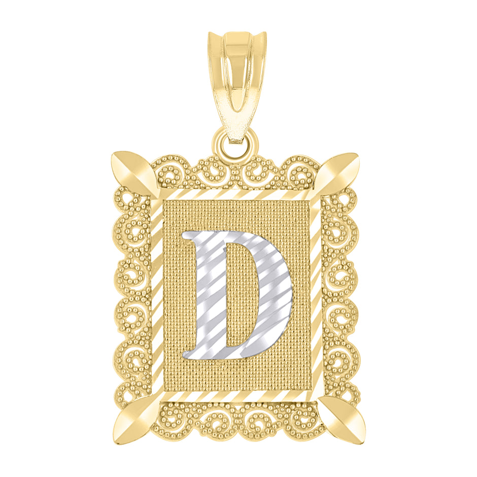 10kt Two-Tone Gold Unisex Diamond-Cut Initial D Charm Pendant