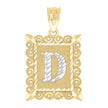 10kt Two-Tone Gold Unisex Diamond-Cut Initial D Charm Pendant