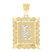 10kt Two-Tone Gold Unisex Diamond-Cut Initial E Charm Pendant