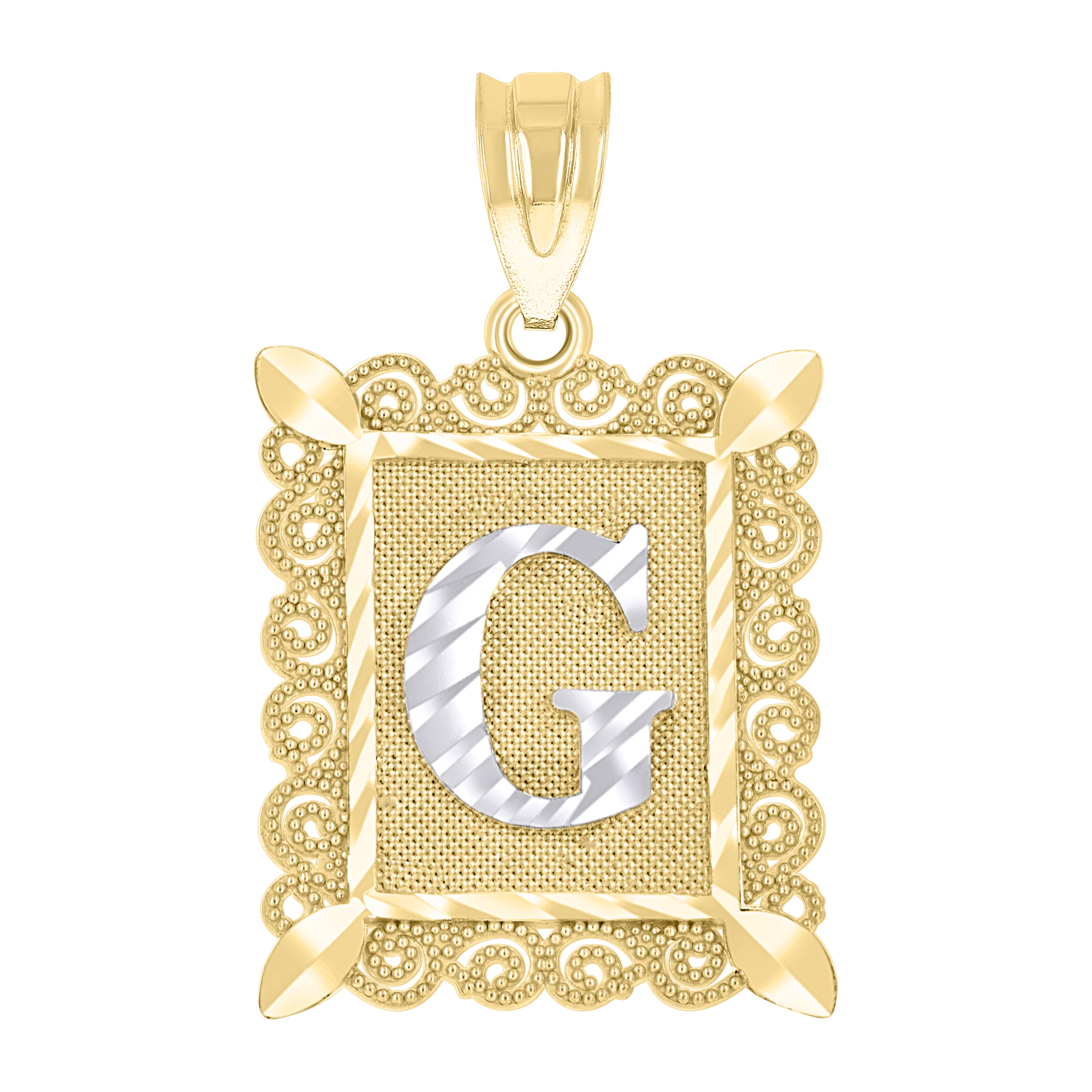 10kt Gold Two-Tone Diamond-Cut Unisex Letter G Initial Charm Pendant