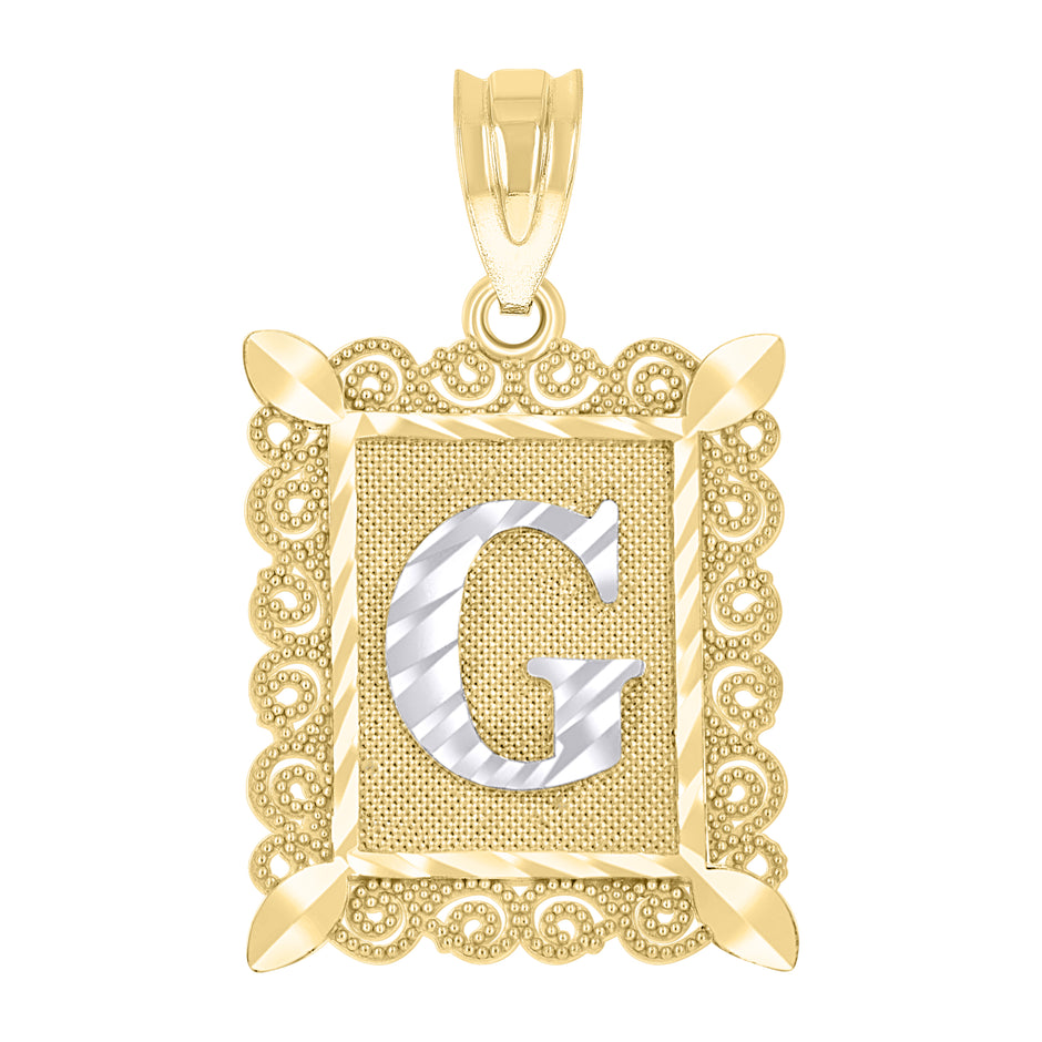 10kt Gold Two-Tone Diamond-Cut Unisex Letter G Initial Charm Pendant