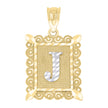 10kt Gold Two-Tone Diamond-Cut Unisex Letter J Initial Charm Pendant