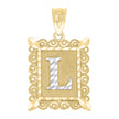 10kt Gold Two-Tone Diamond-Cut Unisex Letter L Initial Charm Pendant