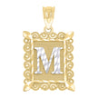 10kt Two-Tone Gold Unisex Diamond-Cut Initial M Charm Pendant
