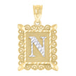 10kt Two-Tone Gold Unisex Diamond-Cut Initial N Charm Pendant