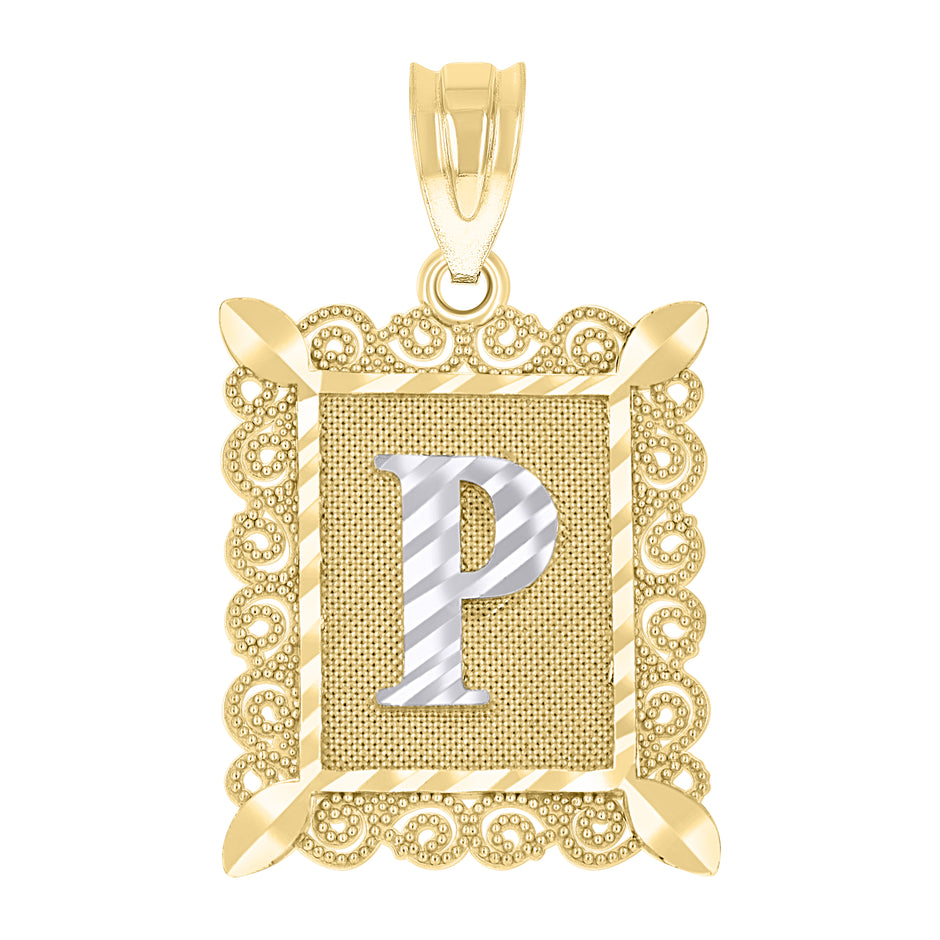 10kt Two-Tone Gold Unisex Diamond-Cut Initial P Charm Pendant