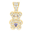 10kt Yellow Gold Womens Purple White Heart Round Cubic-Zirconia March Birthstone Teddy Bear Charm Pendant