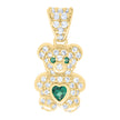10kt Yellow Gold Womens Green White Heart Round Cubic-Zirconia May Birthstone Teddy Bear Charm Pendant