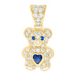 10kt Yellow Gold Womens Blue White Heart Round Cubic-Zirconia September Birthstone Teddy Bear Charm Pendant