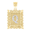 10kt Two-Tone Gold Unisex Diamond-Cut Initial Q Charm Pendant