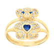10kt Yellow Gold Womens Blue White Heart Round Cubic-Zirconia September Birthstone Teddy Bear Ring